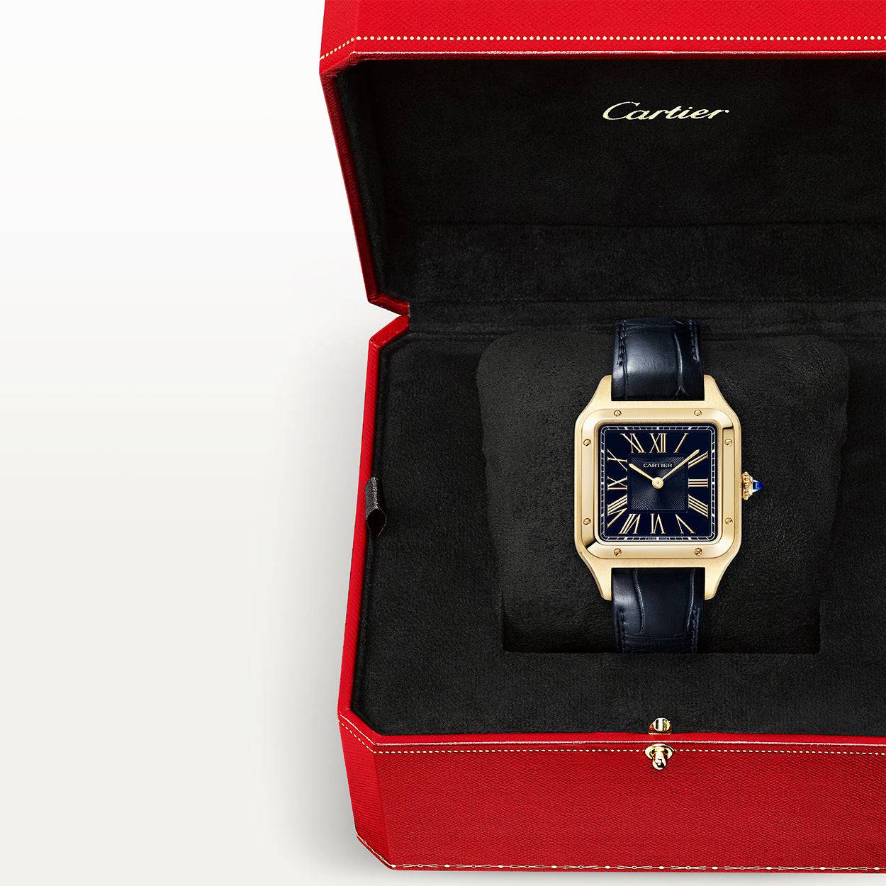 Cartier Santos-Dumont Large 18ct Yellow Gold Blue Dial Strap Watch - Berry's Jewellers