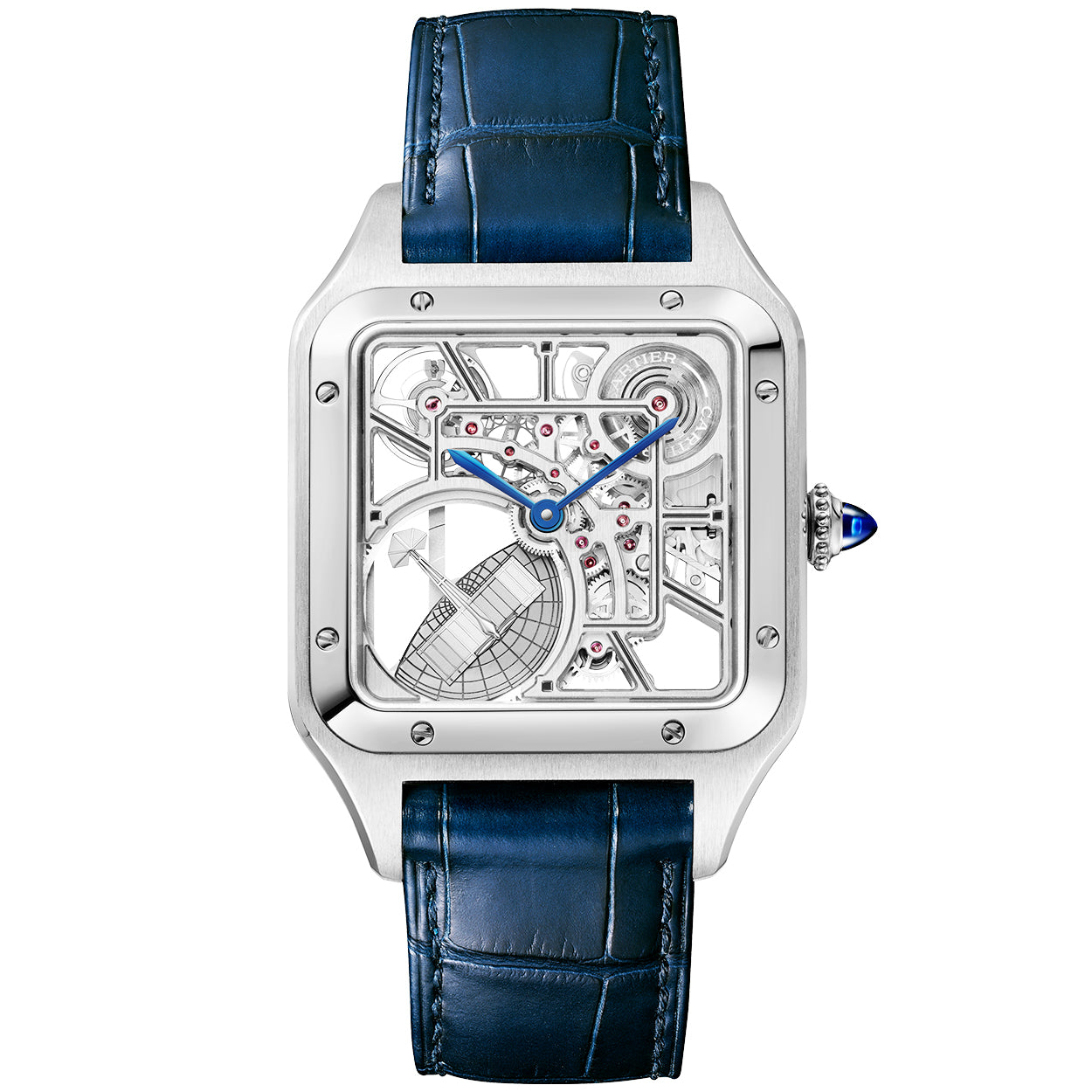 Cartier Santos-Dumont Large Steel Skeleton Dial Automatic Strap Watch - Berry's Jewellers