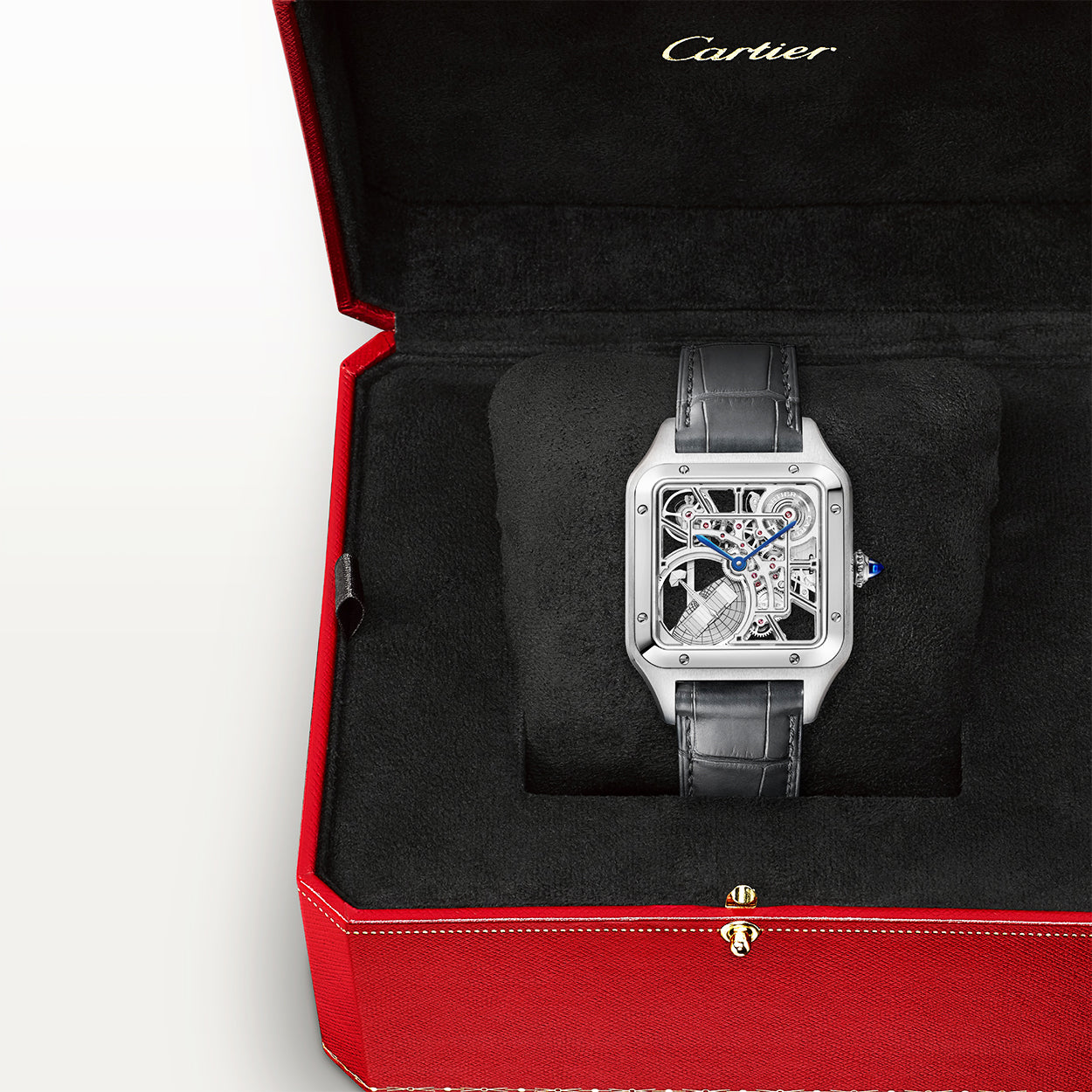 Cartier Santos-Dumont Large Steel Skeleton Dial Automatic Strap Watch - Berry's Jewellers