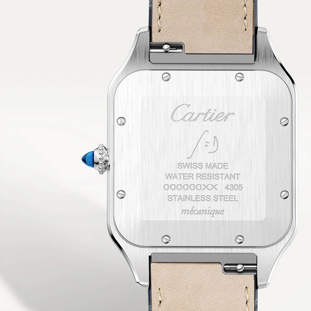 Cartier Santos-Dumont XL Steel & 18ct Rose Gold Silver Dial Leather Strap Watch - Berry's Jewellers