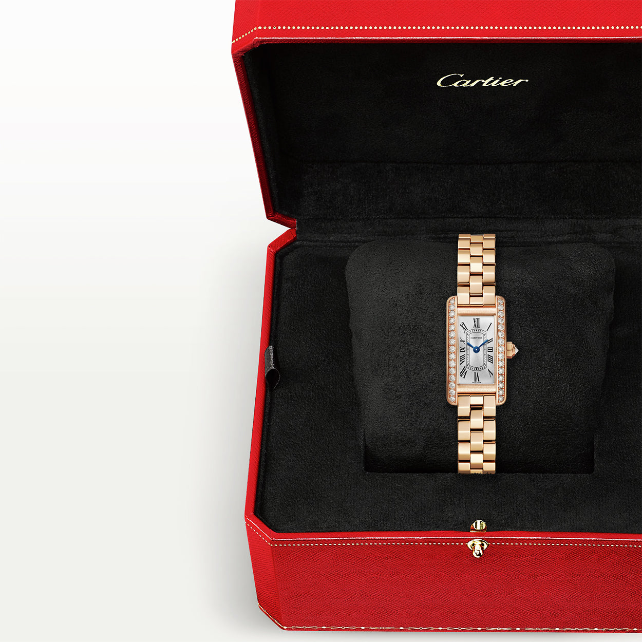 Tank Américaine Mini 18ct Rose Gold Diamond Bezel Bracelet Watch