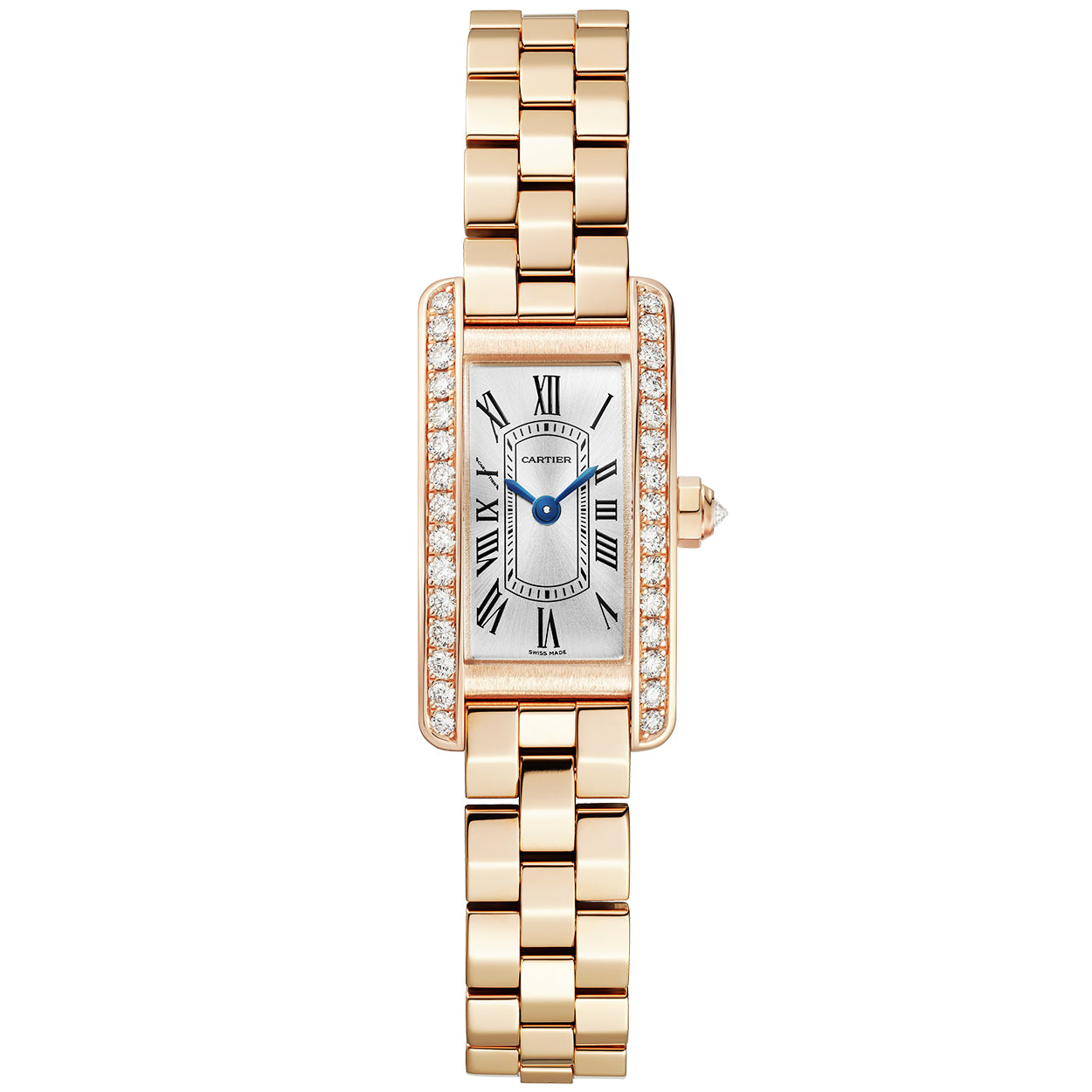 Tank Américaine Mini 18ct Rose Gold Diamond Bezel Bracelet Watch