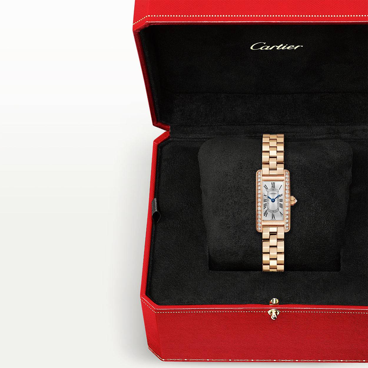 Cartier Tank Américaine Mini 18ct Rose Gold Diamond Bezel Bracelet Watch - Berry's Jewellers