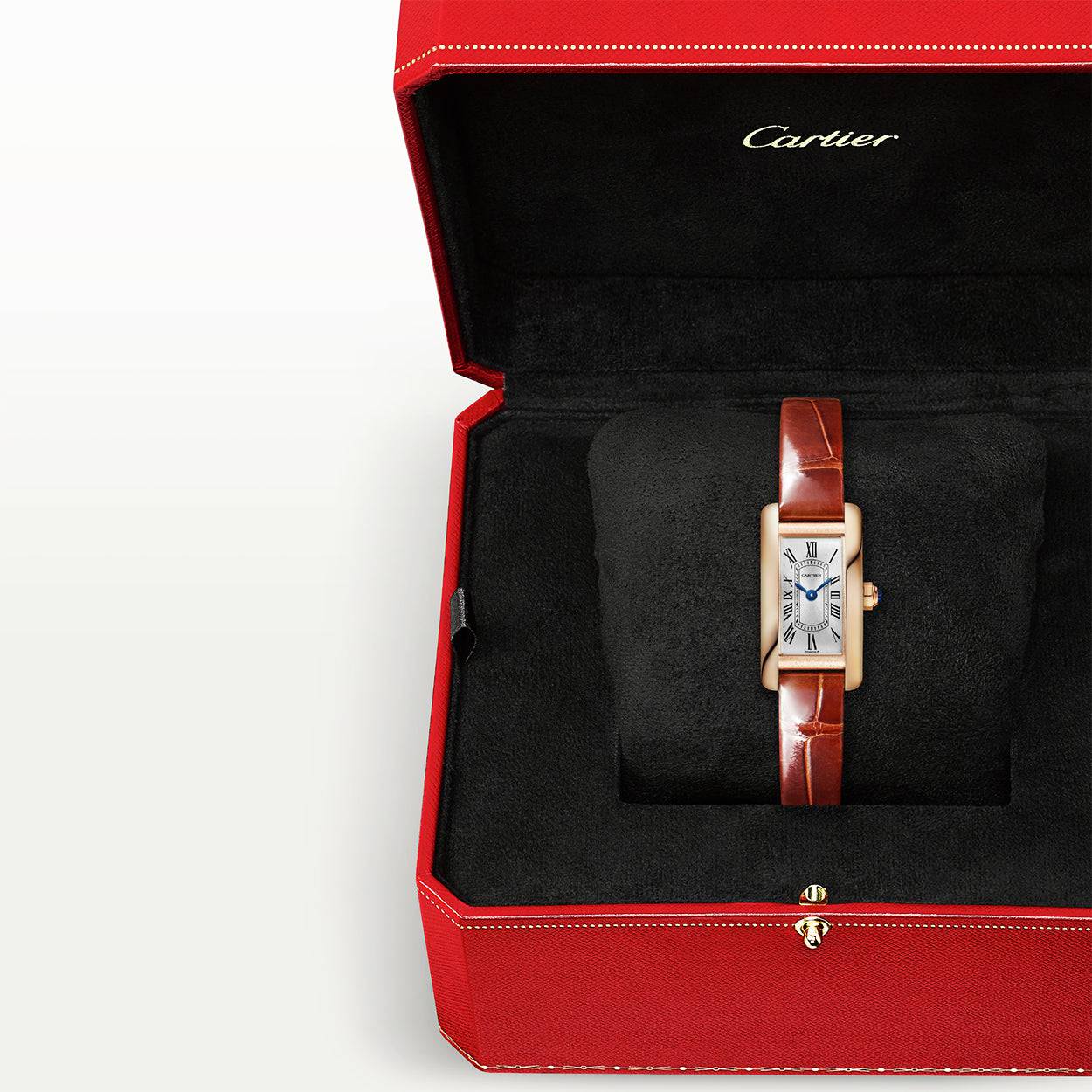 Cartier Tank Américaine Mini 18ct Rose Gold Leather Strap Watch - Berry's Jewellers