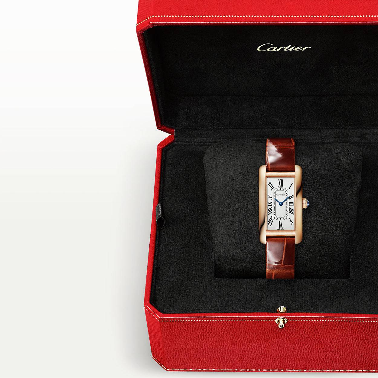 Cartier Tank Américaine Small 18ct Rose Gold Leather Strap Watch - Berry's Jewellers