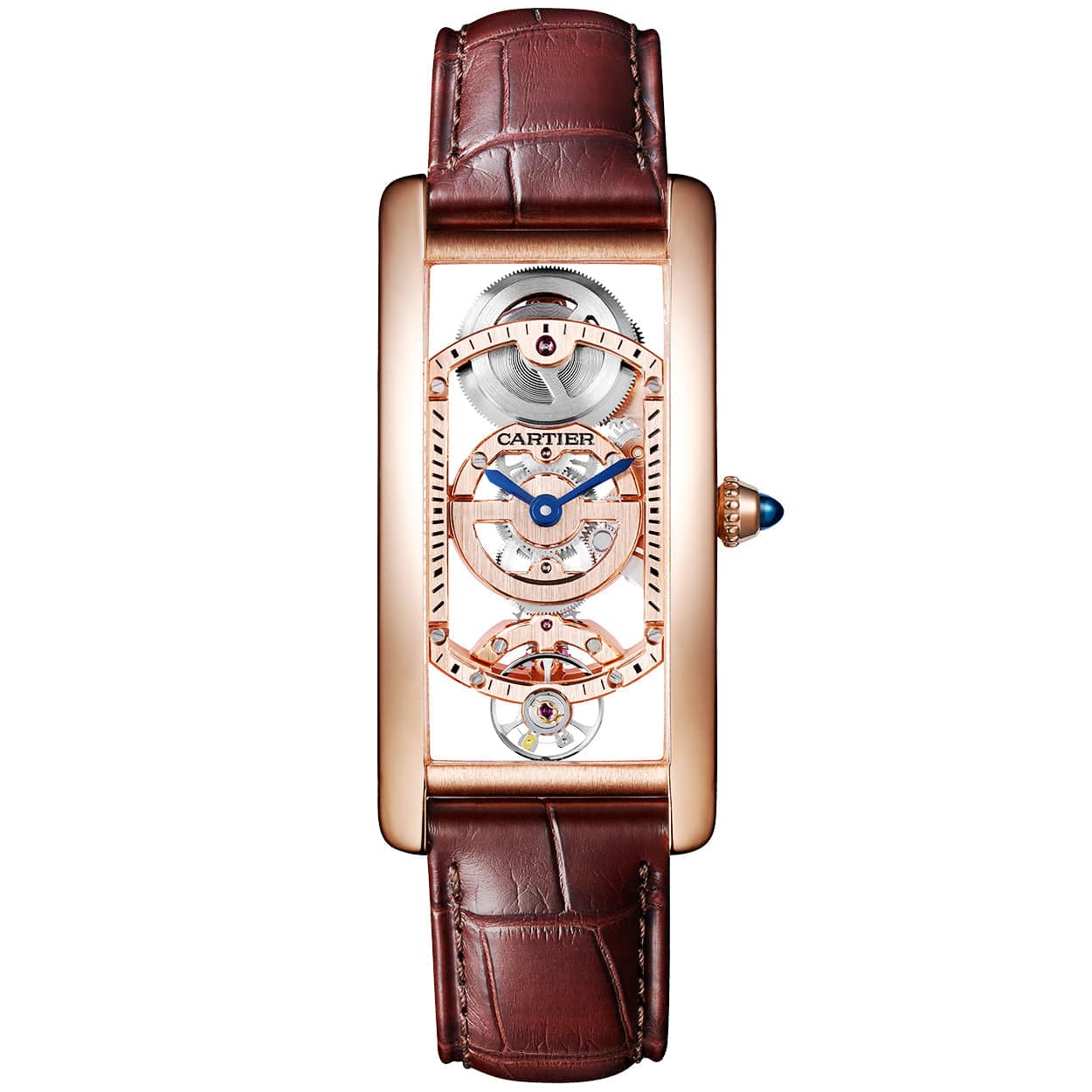 Cartier Tank Cintree Skeleton Large 18ct Rose Gold Leather Strap Watch - Berry's Jewellers