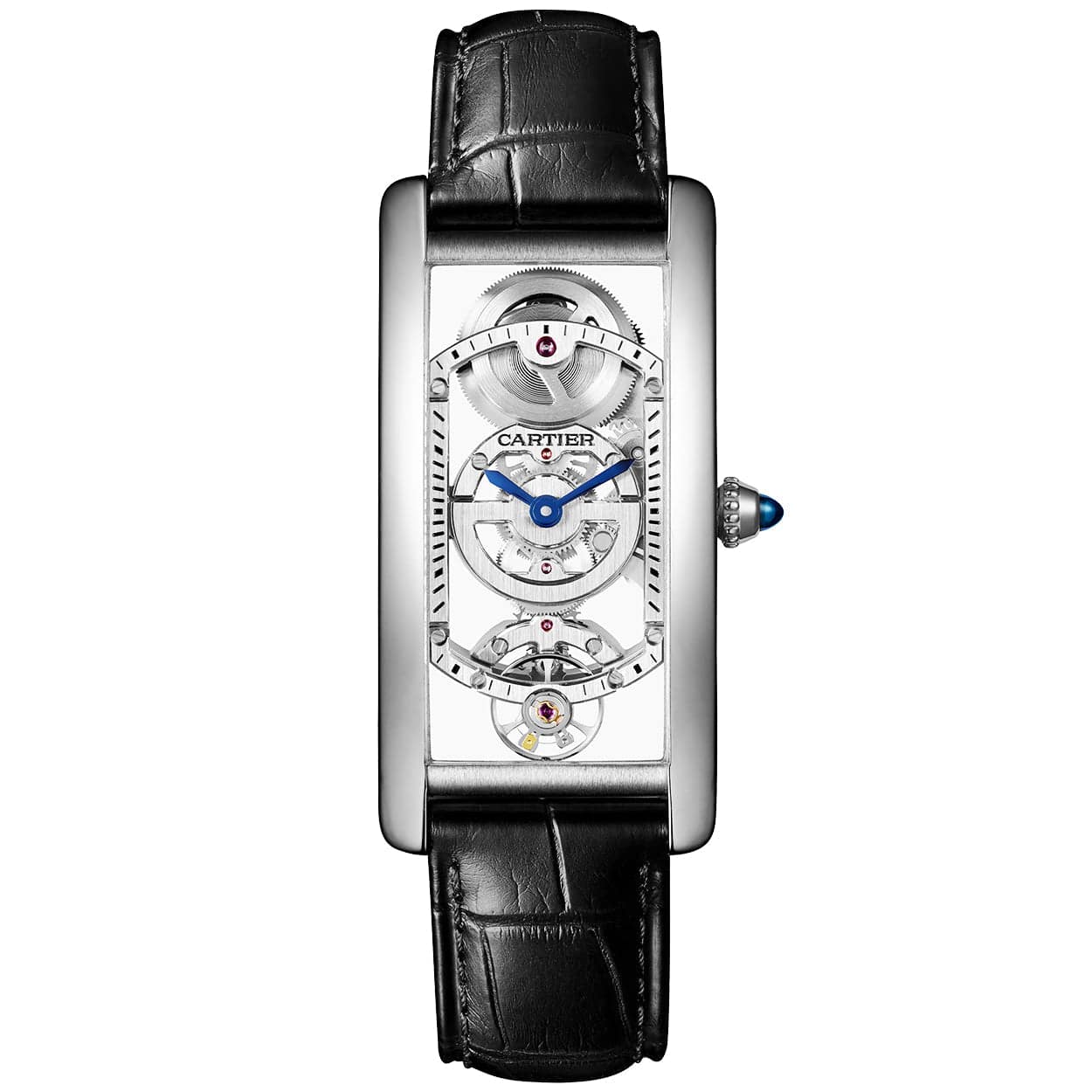 Cartier Tank Cintree Skeleton Large Platinum Leather Strap Watch - Berry's Jewellers