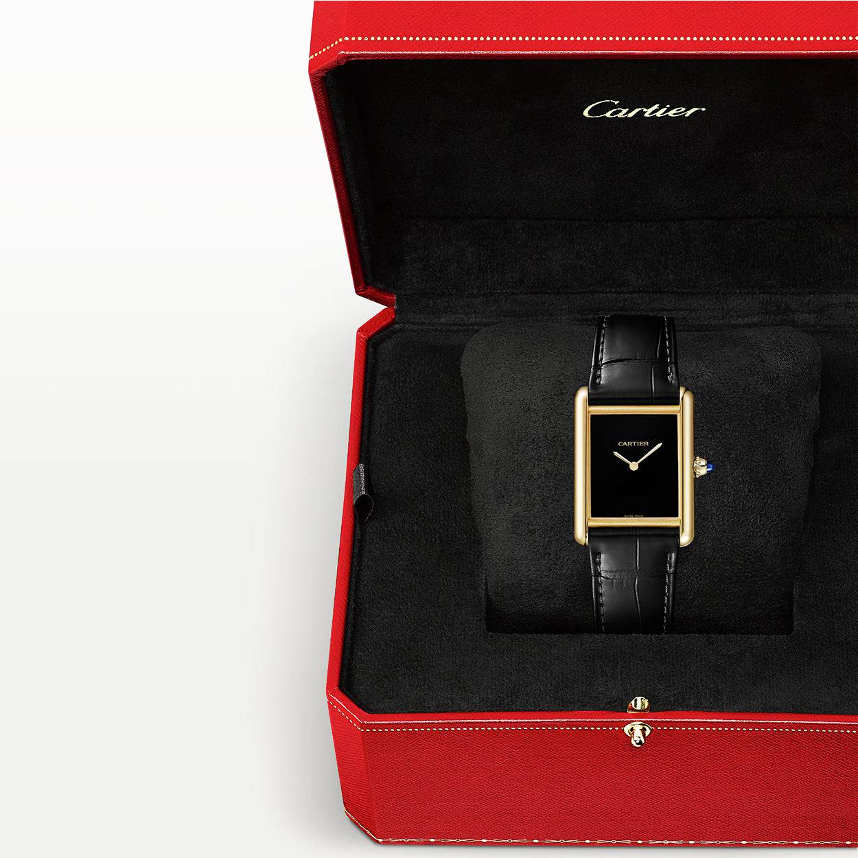 Cartier Tank Louis Cartier Large 18ct Yellow Gold Black Dial Watch - Berry's Jewellers