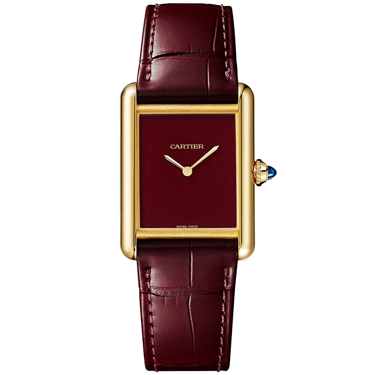 Cartier Tank Louis Cartier Large 18ct Yellow Gold Red Dial Watch - Berry's Jewellers