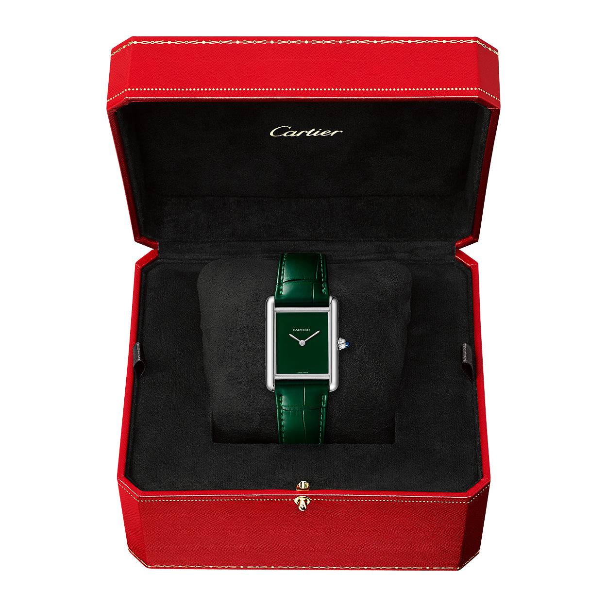 Cartier Tank Must Green Dial & Leather Strap Watch - Berry's Jewellers