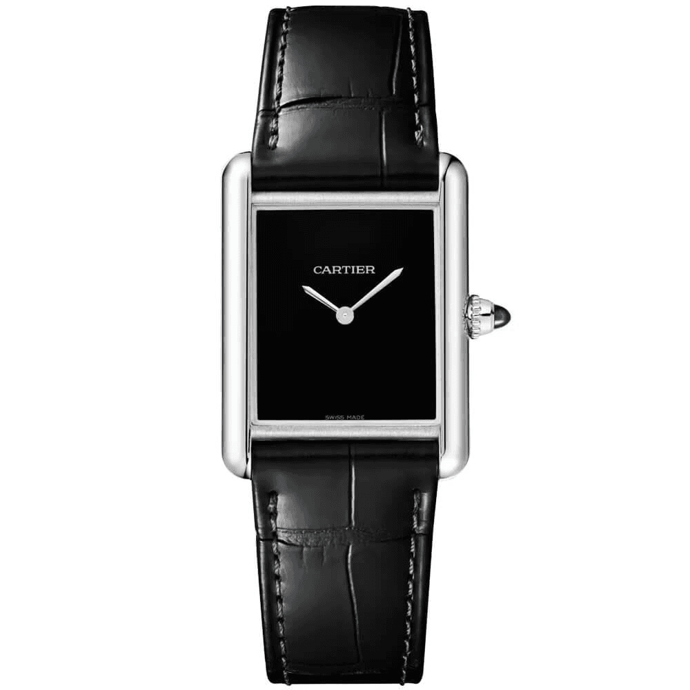 Cartier Tank Must Large Black Dial & Leather Strap Watch - Berry's Jewellers