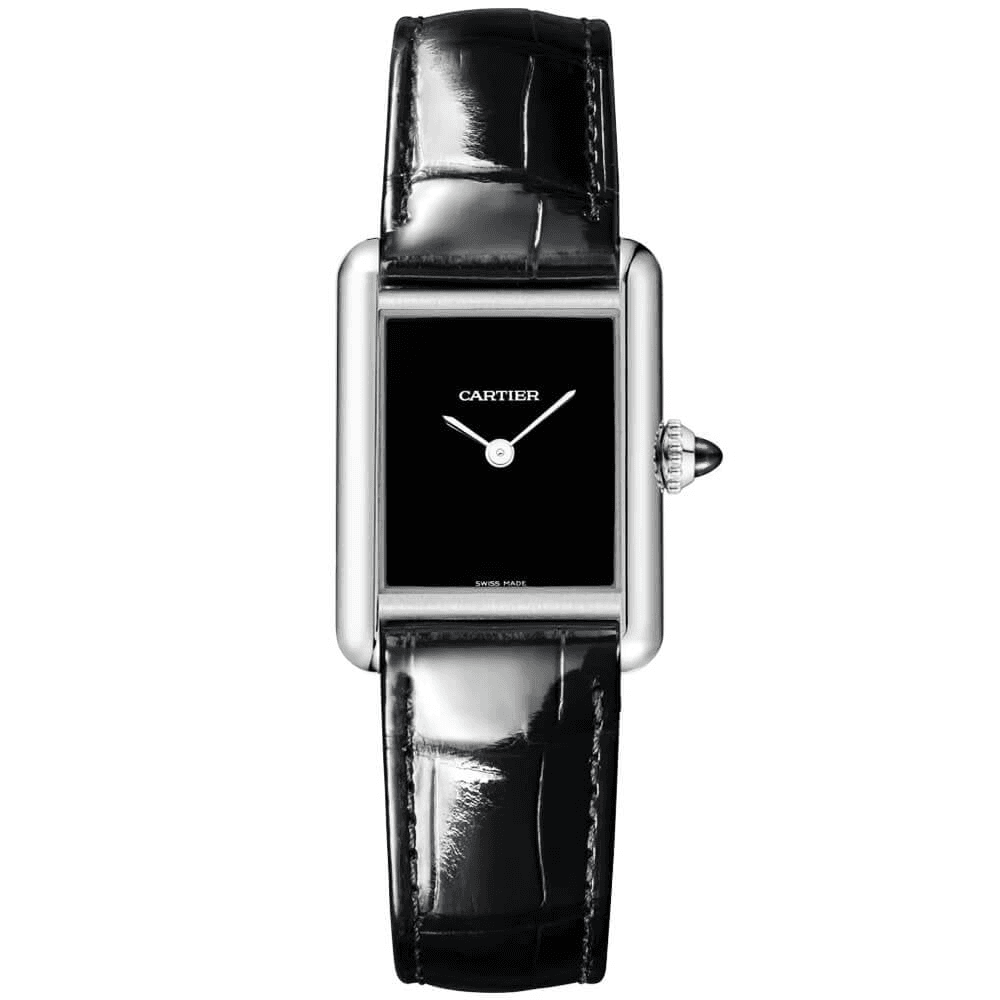 Cartier Tank Must Small Black Dial & Leather Strap Watch - Berry's Jewellers