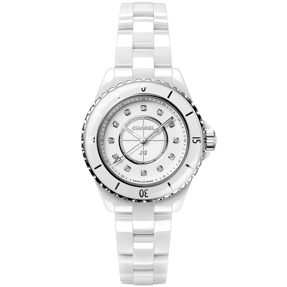 CHANEL J12 33mm White Ceramic Diamond Dial Bracelet Watch - Berry's Jewellers