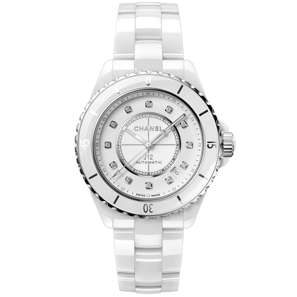 CHANEL J12 38mm White Ceramic Diamond Dial Automatic Bracelet Watch - Berry's Jewellers