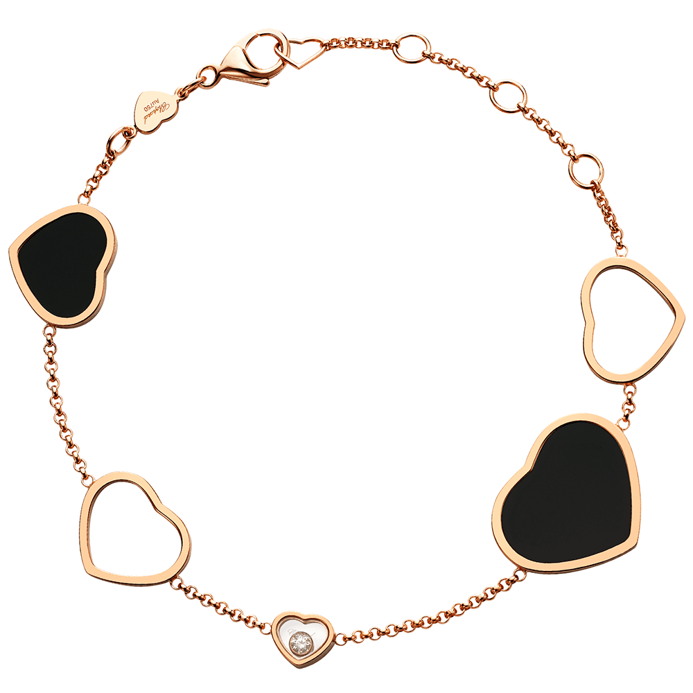 18ct Rose Gold Black Onyx Happy Hearts & Diamond Bracelet