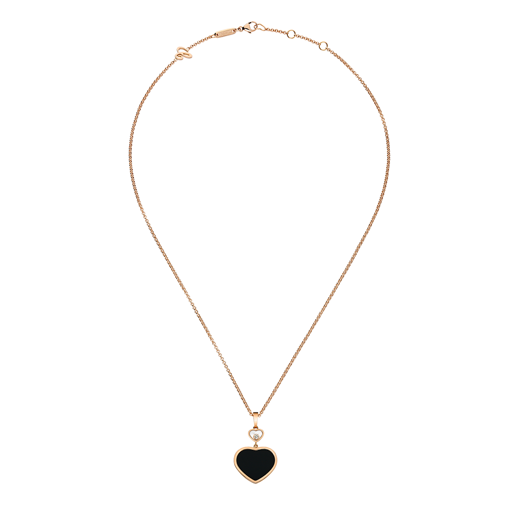 18ct Rose Gold Happy Hearts Black Onyx & Diamond Pendant