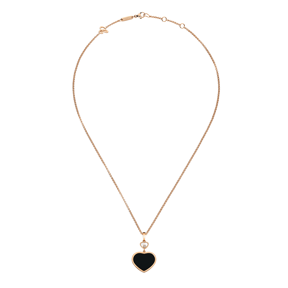 Chopard 18ct Rose Gold Happy Hearts Black Onyx & Diamond Pendant - Berry's Jewellers