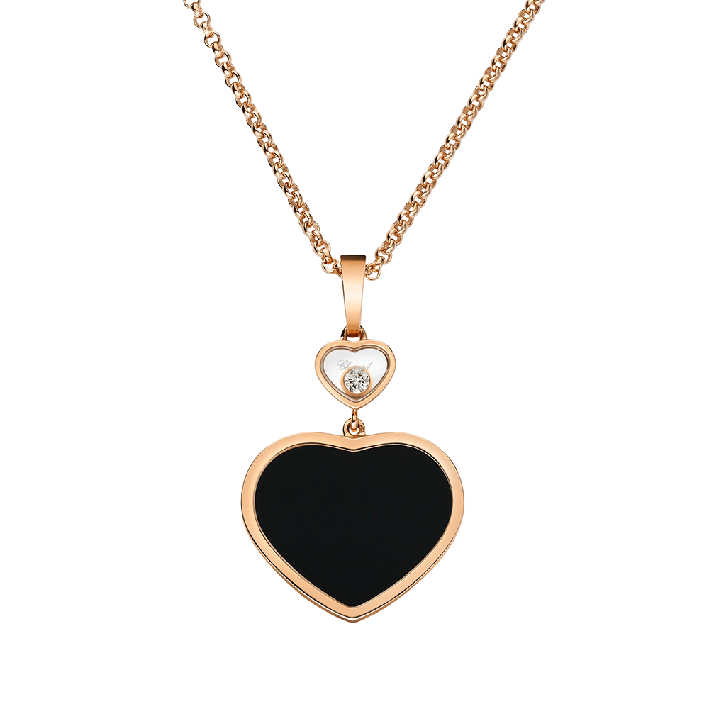 Chopard 18ct Rose Gold Happy Hearts Black Onyx & Diamond Pendant - Berry's Jewellers