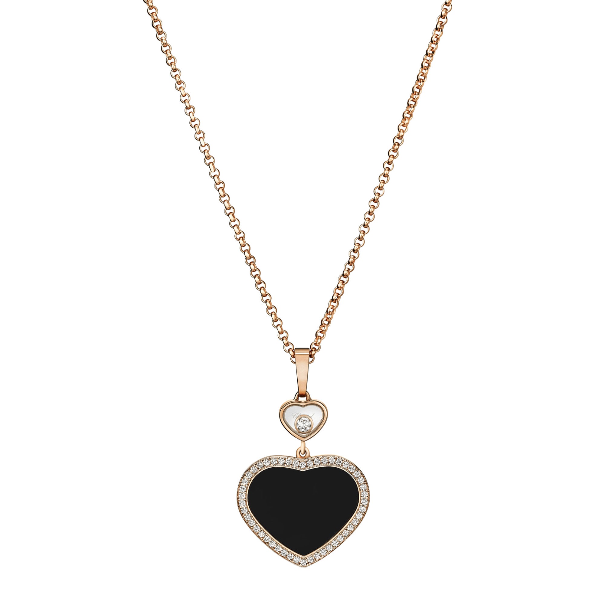 18ct Rose Gold Happy Hearts Black Onyx & Diamond Surround Pendant