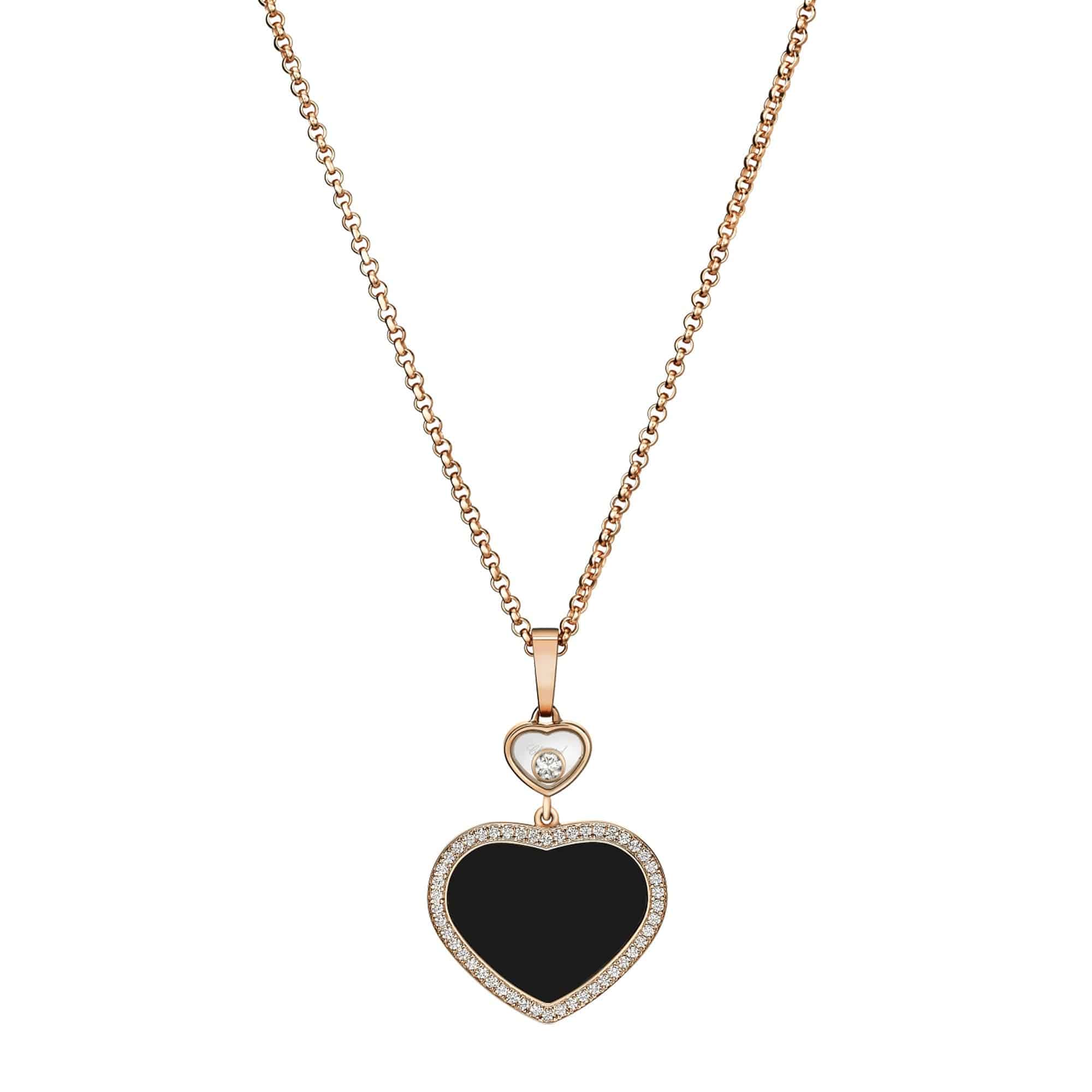 Chopard 18ct Rose Gold Happy Hearts Black Onyx & Diamond Surround Pendant - Berry's Jewellers