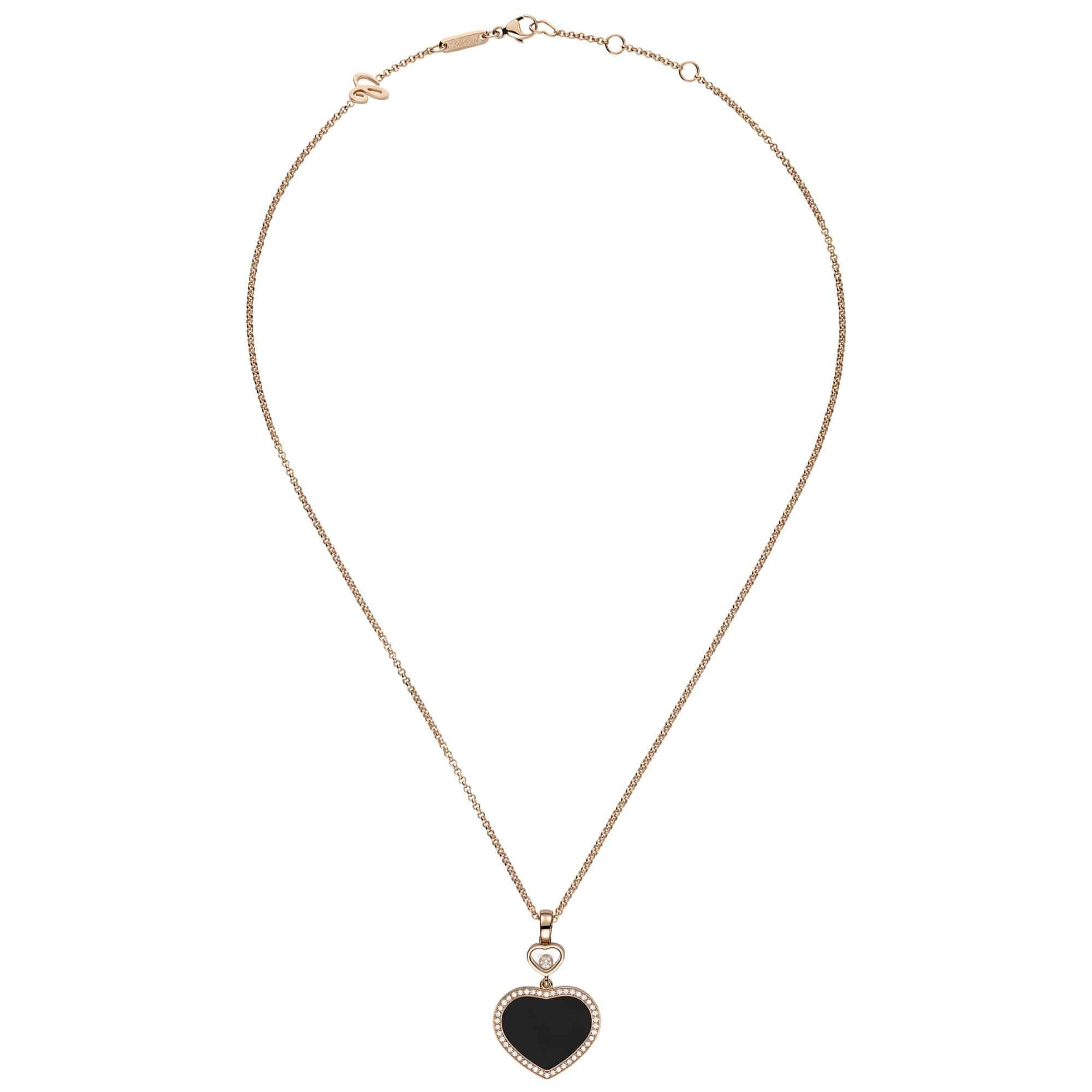 Chopard 18ct Rose Gold Happy Hearts Black Onyx & Diamond Surround Pendant - Berry's Jewellers