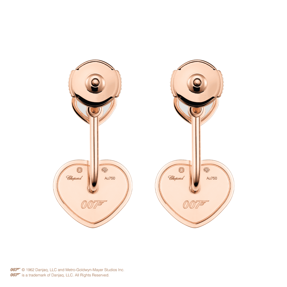 Chopard 18ct Rose Gold Happy Hearts James Bond 007 Limited Edition Diamond Drop Earrings - Berry's Jewellers