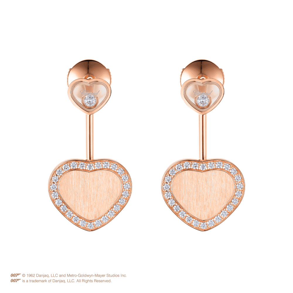 18ct Rose Gold Happy Hearts James Bond 007 Limited Edition Diamond Drop Earrings