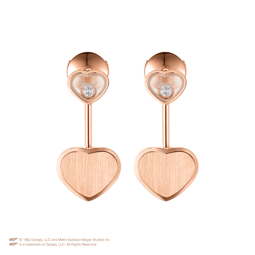 Chopard 18ct Rose Gold Happy Hearts James Bond 007 Limited Edition Drop Earrings - Berry's Jewellers