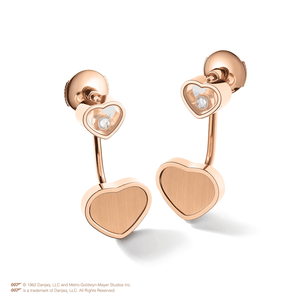 Chopard 18ct Rose Gold Happy Hearts James Bond 007 Limited Edition Drop Earrings - Berry's Jewellers