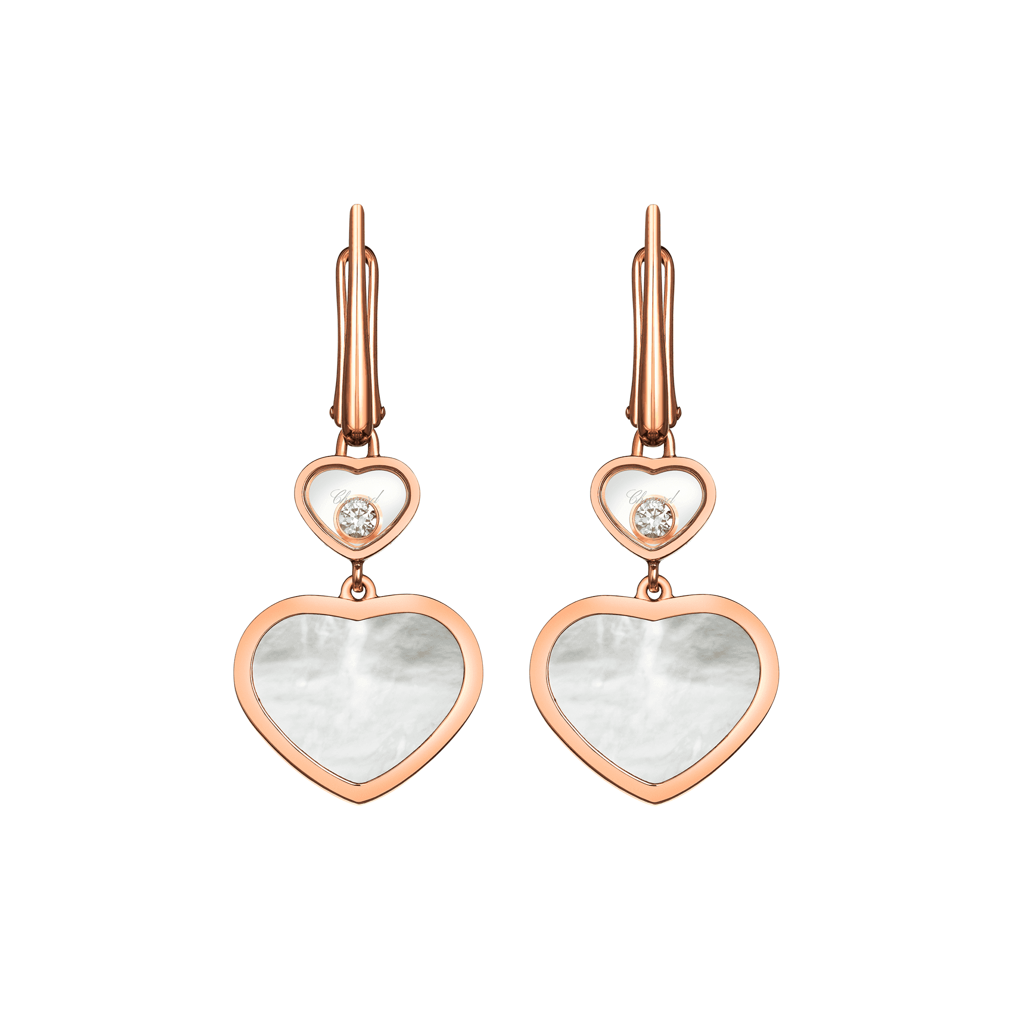 Chopard 18ct Rose Gold Happy Hearts Mother of Pearl & Diamond Drop Earrings - Berry's Jewellers