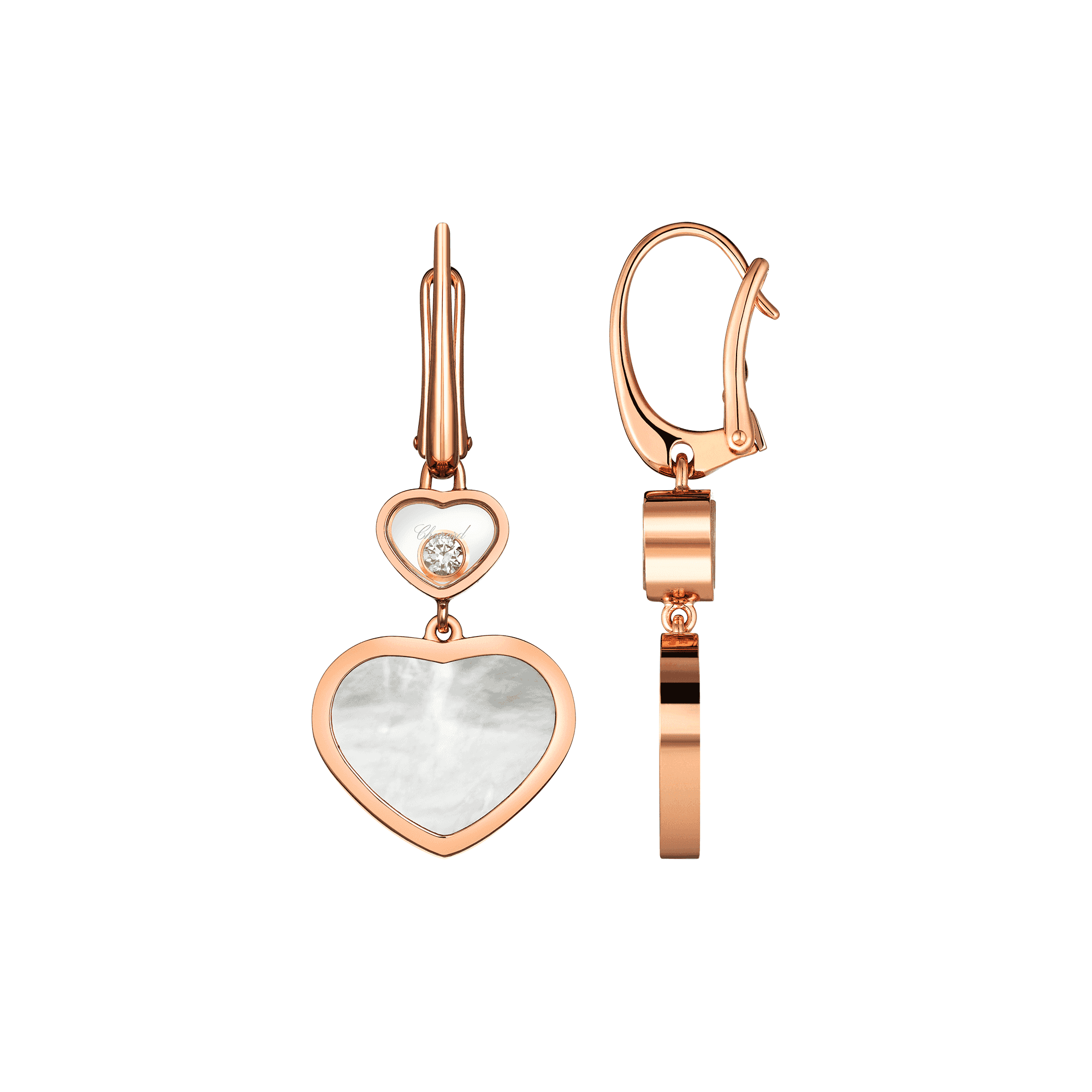 Chopard 18ct Rose Gold Happy Hearts Mother of Pearl & Diamond Drop Earrings - Berry's Jewellers