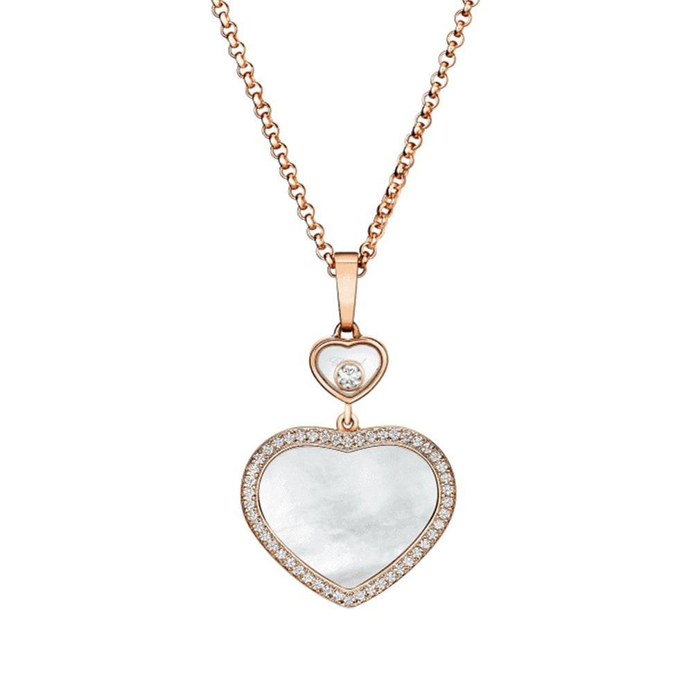 Chopard 18ct Rose Gold Happy Hearts Mother of Pearl & Diamond Set Pendant - Berry's Jewellers