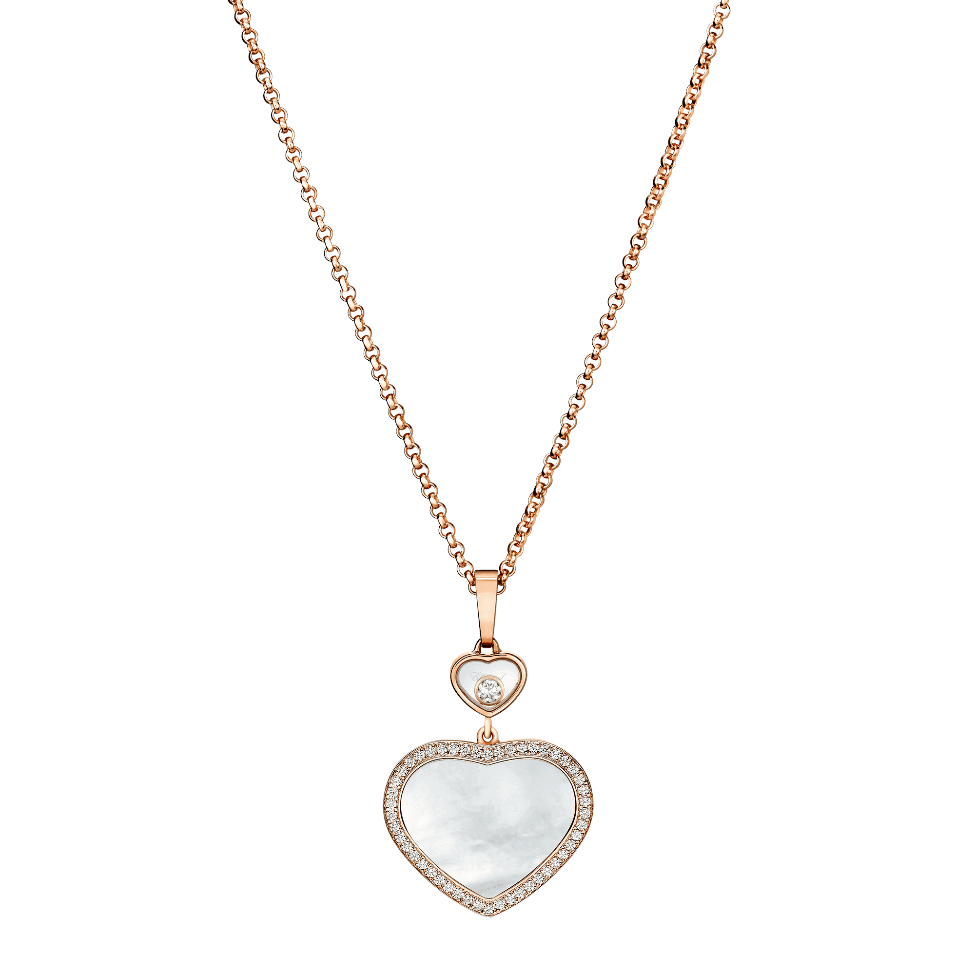 Chopard 18ct Rose Gold Happy Hearts Mother of Pearl & Diamond Set Pendant - Berry's Jewellers