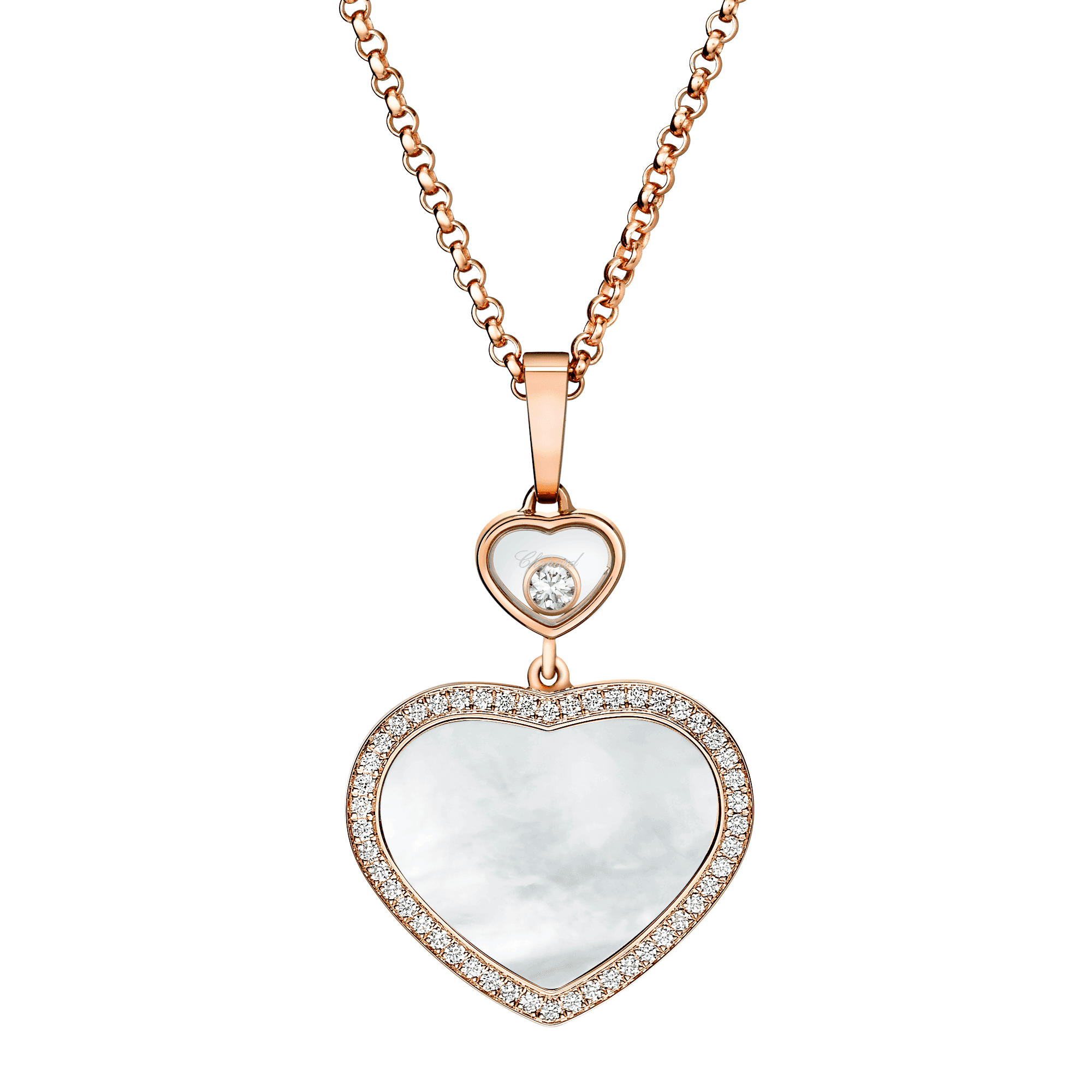 Chopard 18ct Rose Gold Happy Hearts Mother of Pearl & Diamond Set Pendant - Berry's Jewellers