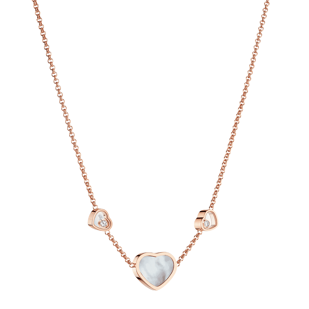 Chopard 18ct Rose Gold Happy Hearts Pendant With Mother of Pearl And Two Floating Diamonds - Berry's Jewellers