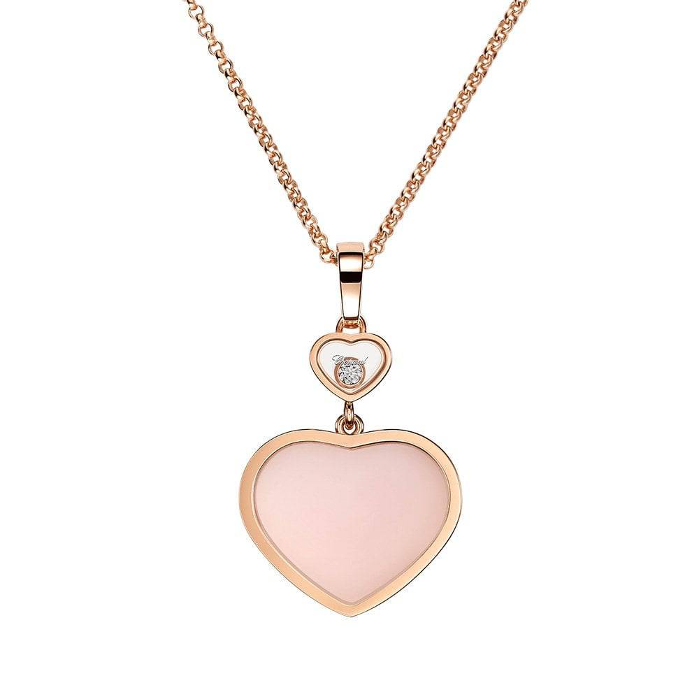 Chopard 18ct Rose Gold Happy Hearts Pink Opal & Diamond Pendant - Berry's Jewellers