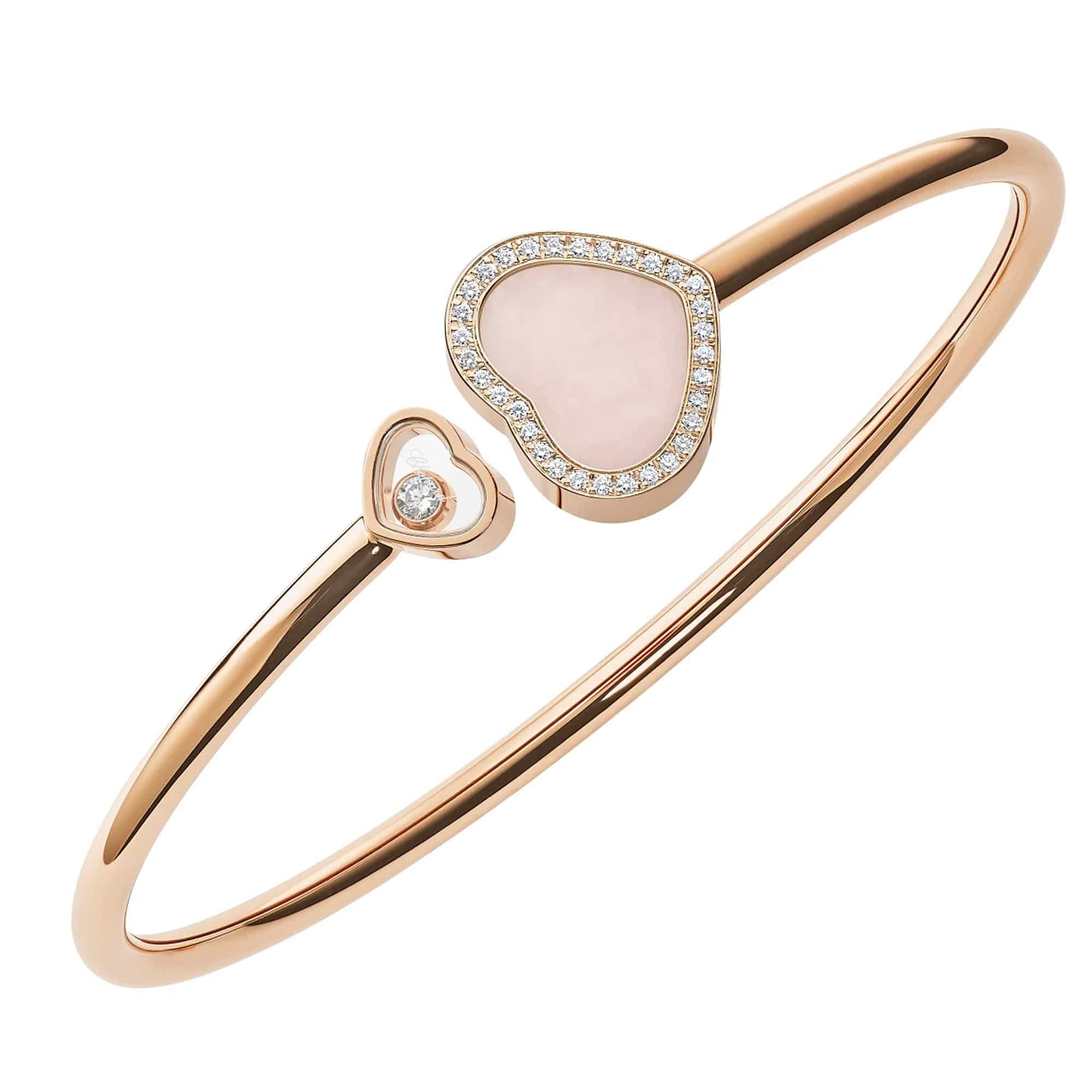 Chopard 18ct Rose Gold Happy Hearts Pink Opal & Diamond Set Bangle - Berry's Jewellers