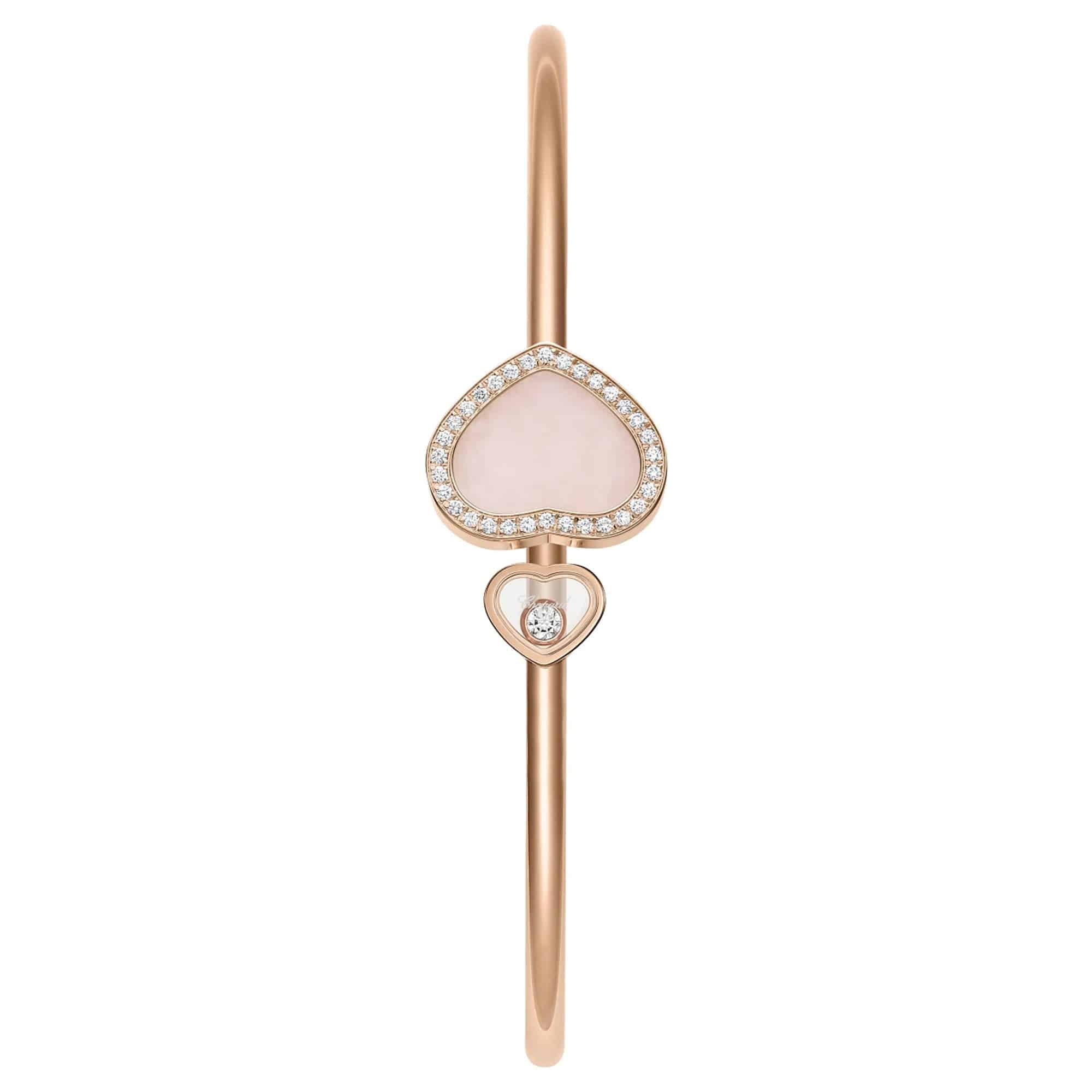 18ct Rose Gold Happy Hearts Pink Opal & Diamond Set Bangle