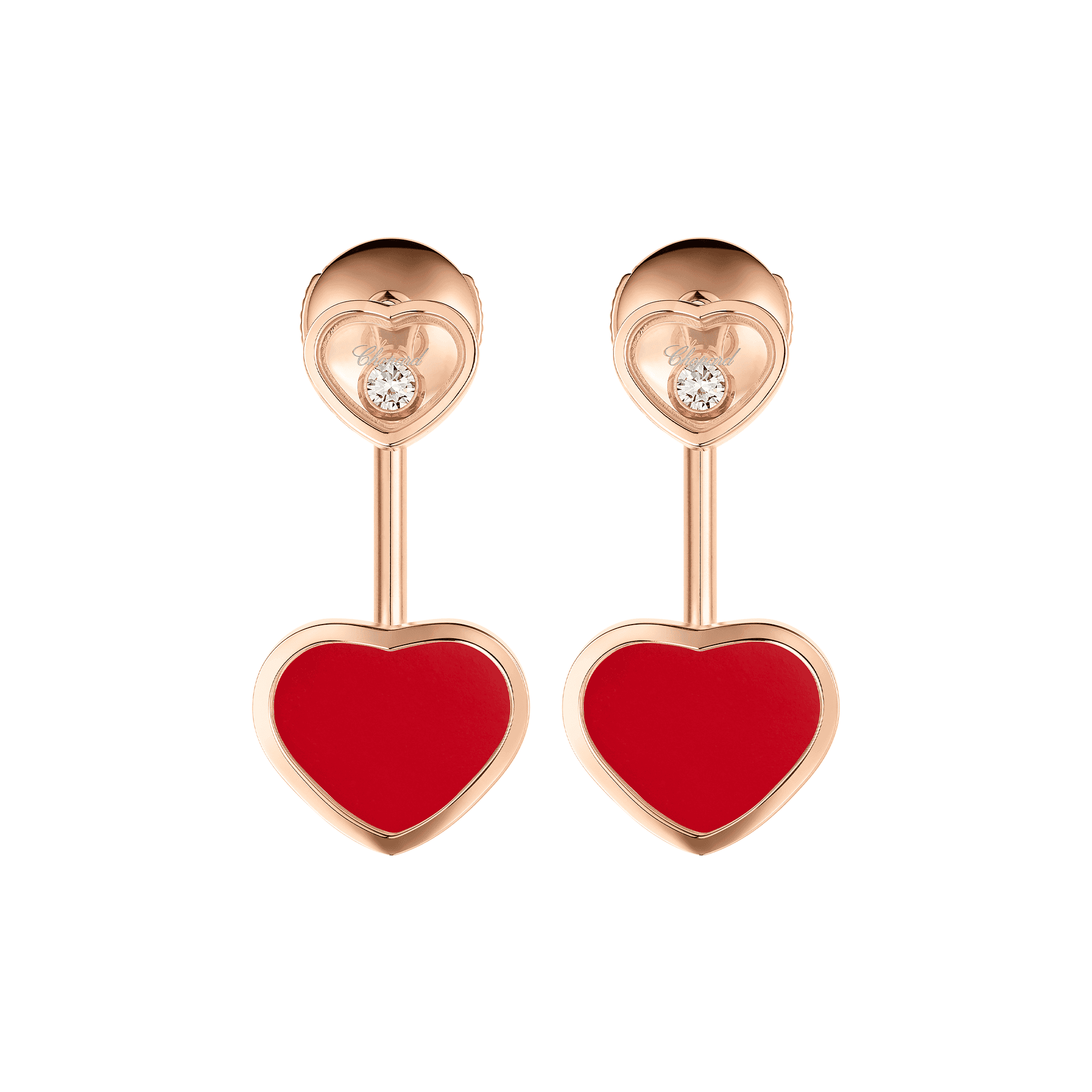 Chopard 18ct Rose Gold Happy Hearts Red Stone & Diamond Drop Earrings - Berry's Jewellers