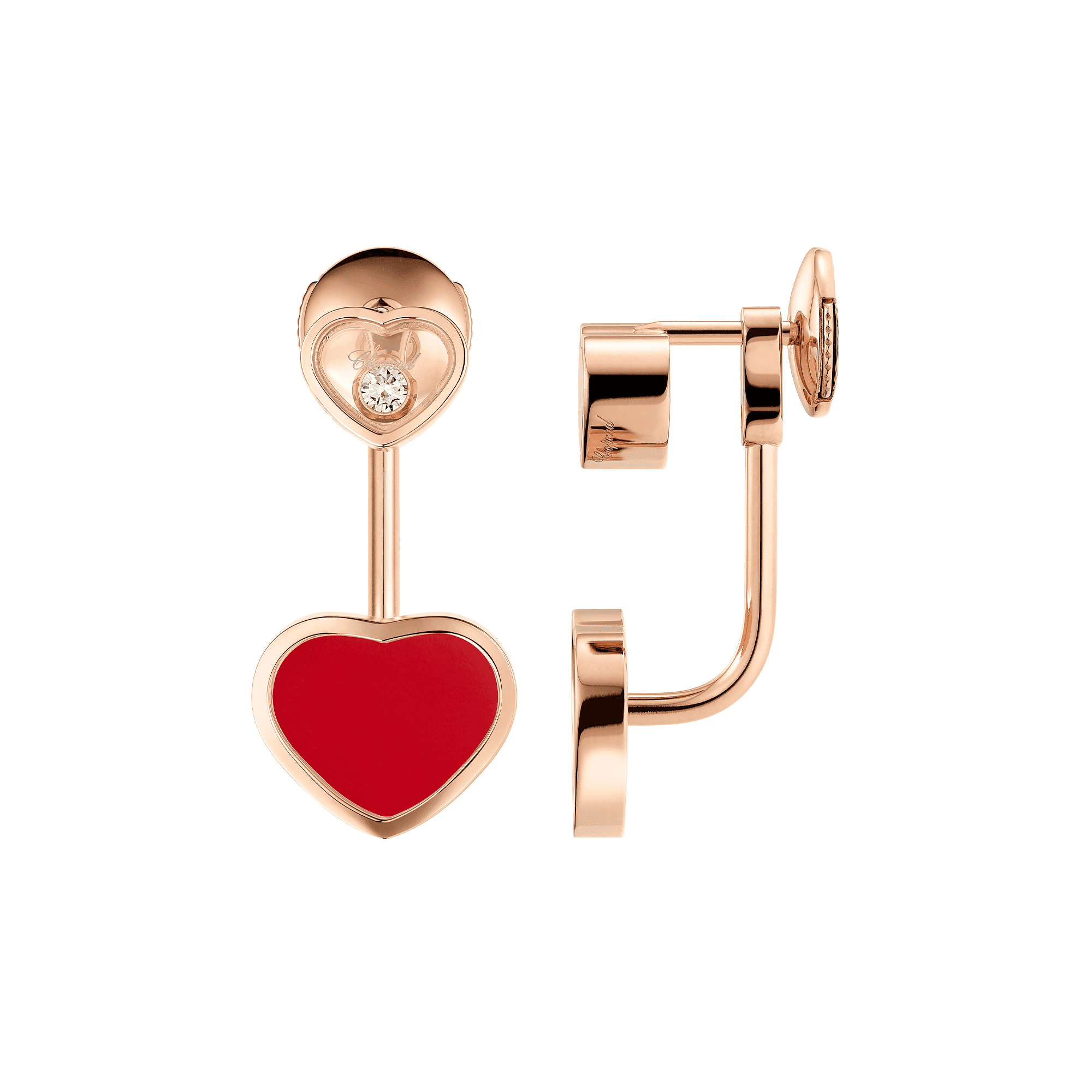 Chopard 18ct Rose Gold Happy Hearts Red Stone & Diamond Drop Earrings - Berry's Jewellers