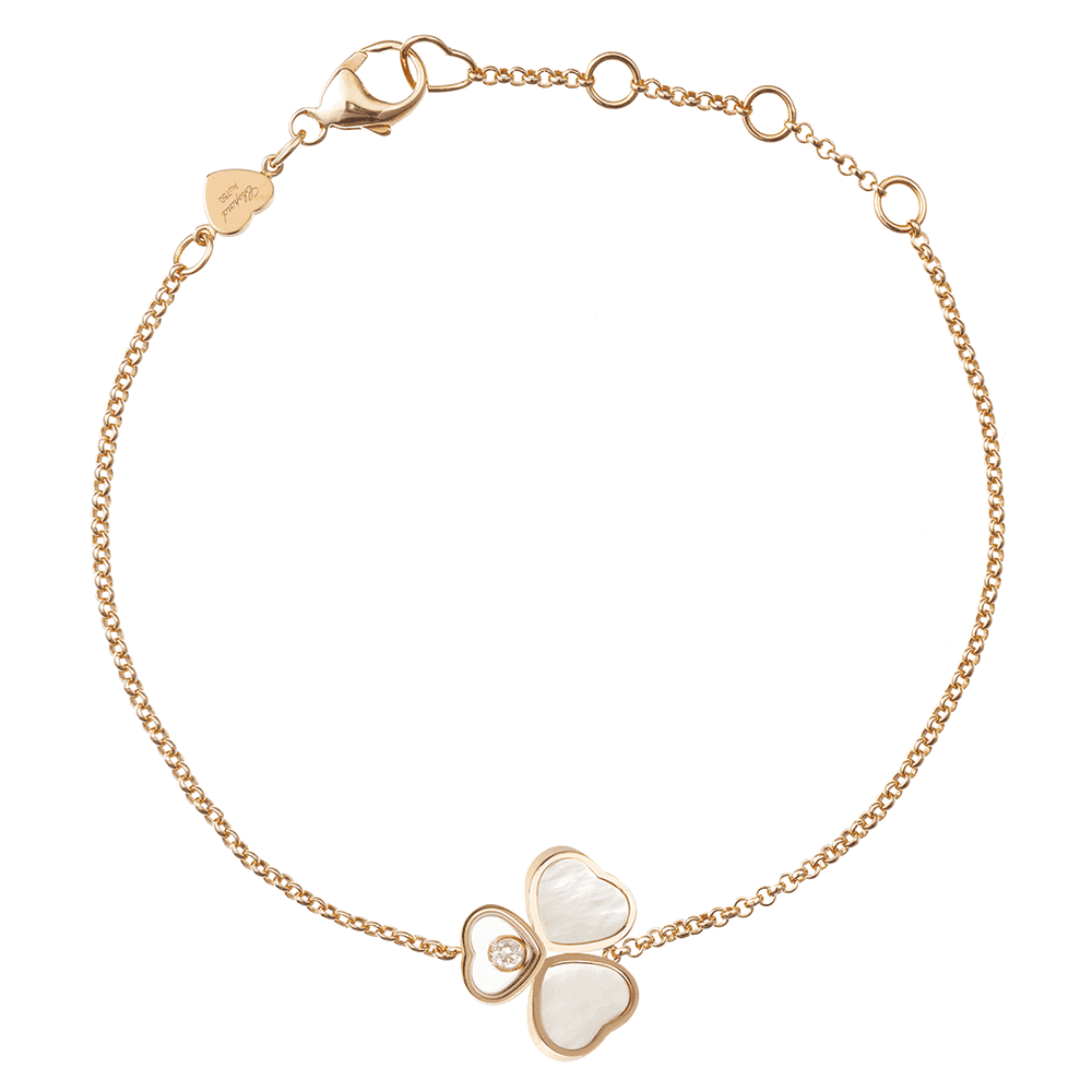 Chopard 18ct Rose Gold Happy Hearts Three Heart Bracelet With Mother of Pearl And One Single Floating Diamond - Berry's Jewellers