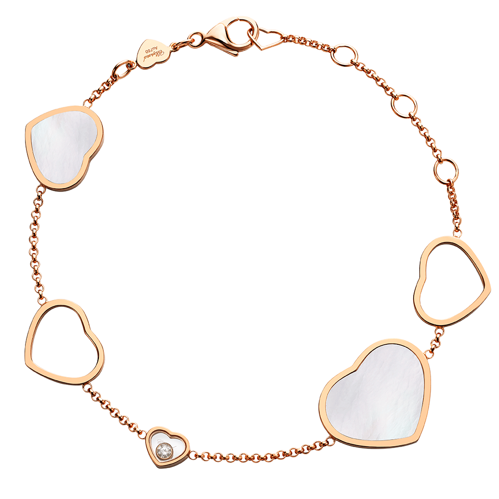 Chopard 18ct Rose Gold Mother Of Pearl Happy Hearts & Diamond Bracelet - Berry's Jewellers