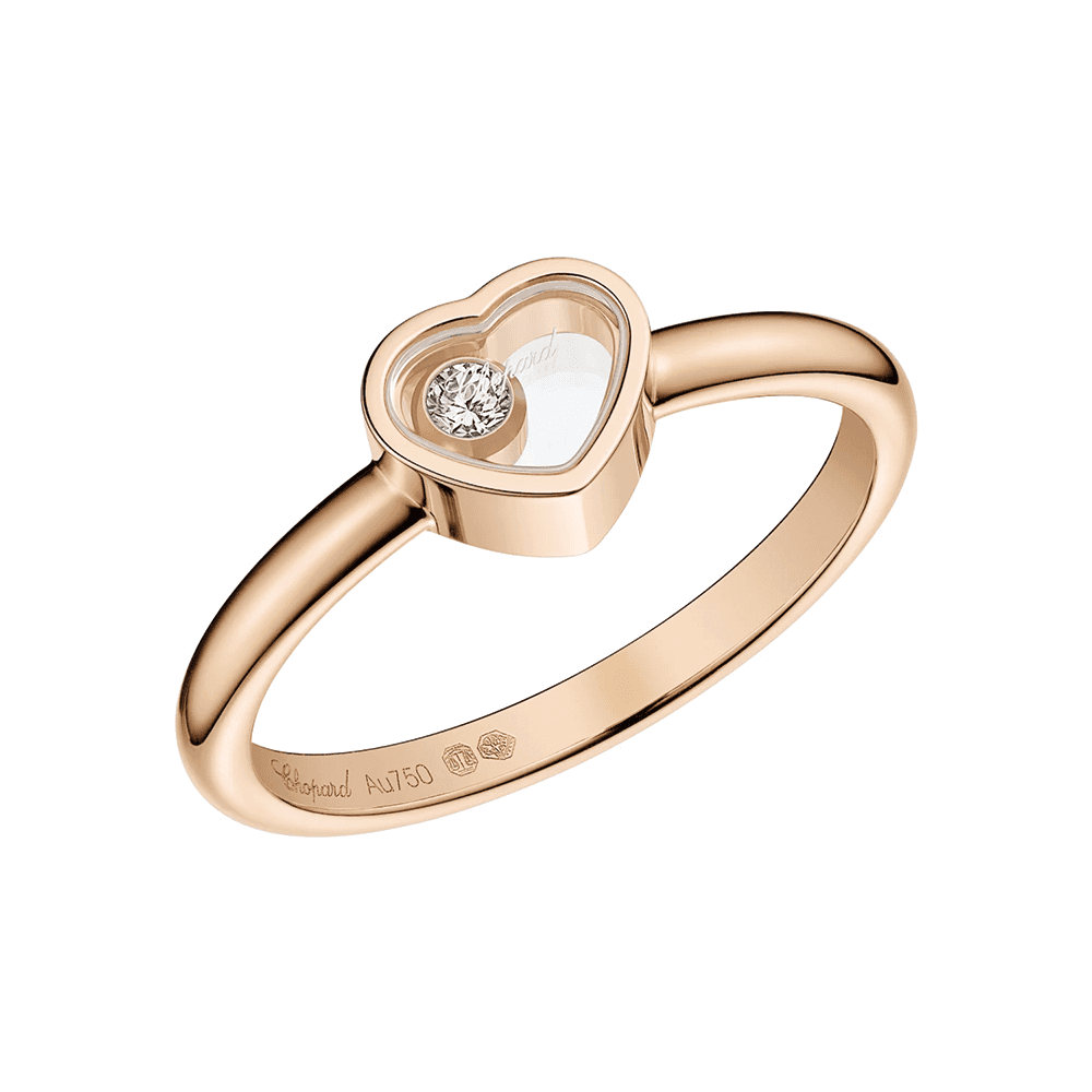 Chopard 18ct Rose Gold My Happy Hearts Ring With Single Floating Diamond - Berry's Jewellers