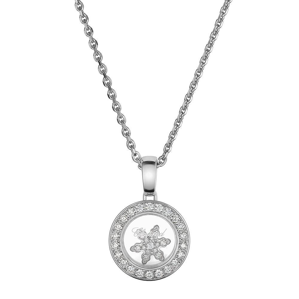 Chopard 18ct White Gold Happy Diamonds Floating Snowflake Pendant With Diamond Set Bezel - Berry's Jewellers