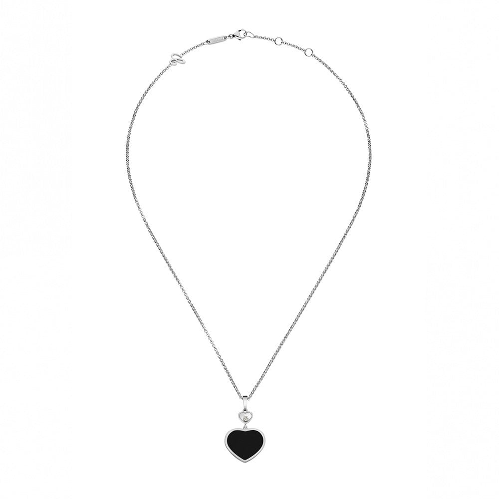 18ct White Gold Happy Hearts Black Onyx & Diamond Pendant