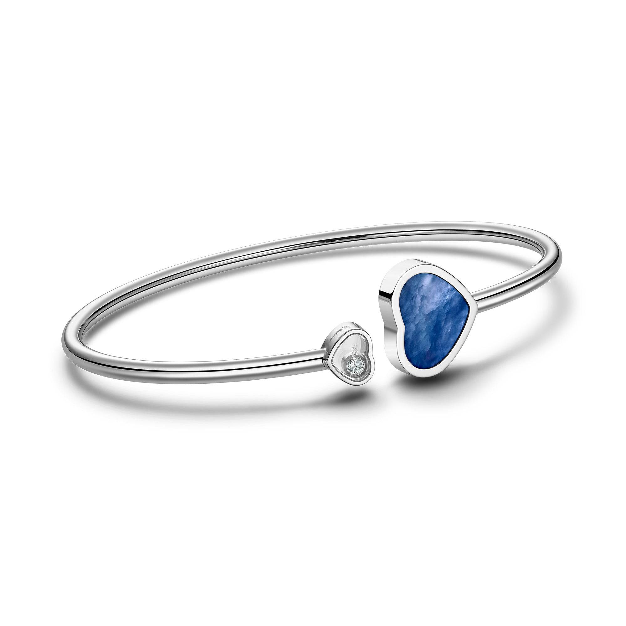 Chopard 18ct White Gold Happy Hearts Blue Mother Of Pearl & Diamond Bangle - Berry's Jewellers