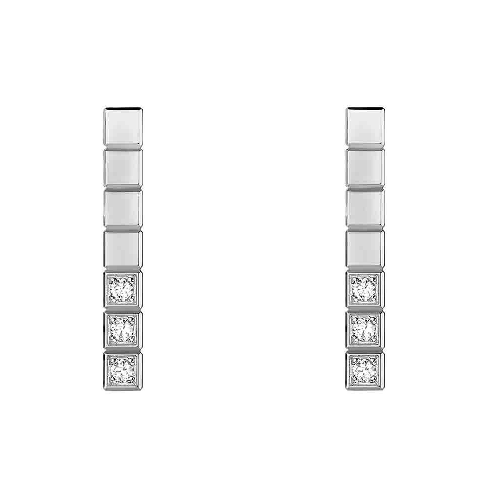 18ct White Gold Ice Cube Part Diamond Set Earrings