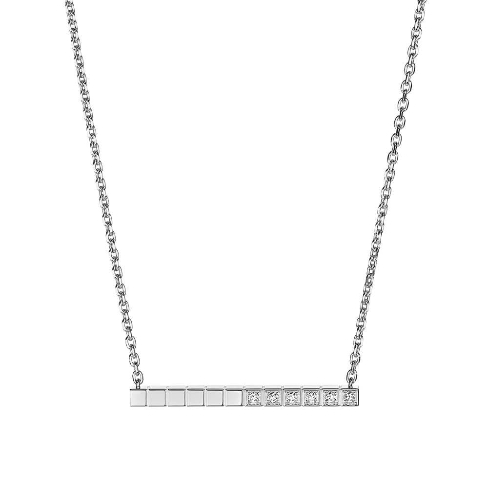 18ct White Gold Ice Cube Part Diamond Set Necklace