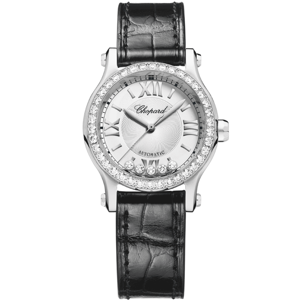 Happy Sport 30mm Steel & Diamond Bezel Automatic Ladies Strap Watch