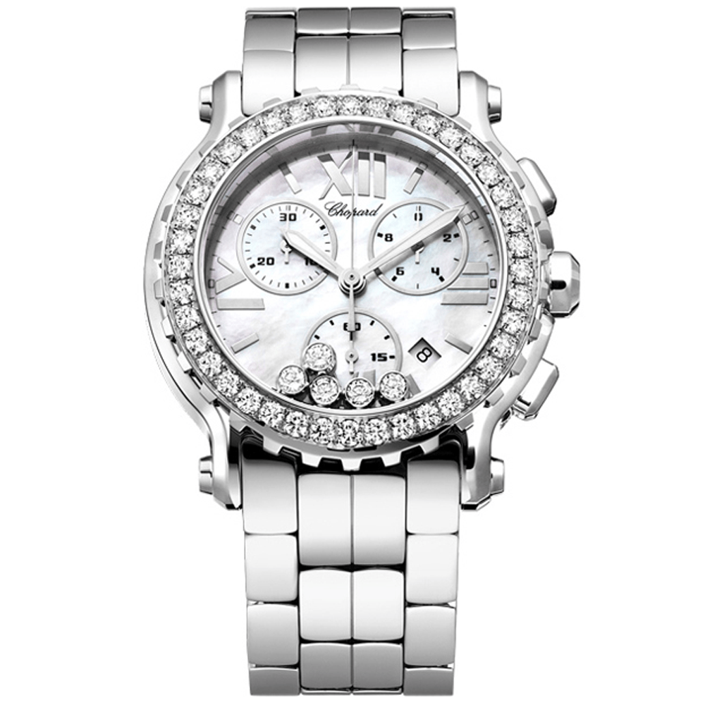 Happy Sport 42mm Quartz Chrono Diamond Bezel Bracelet Watch